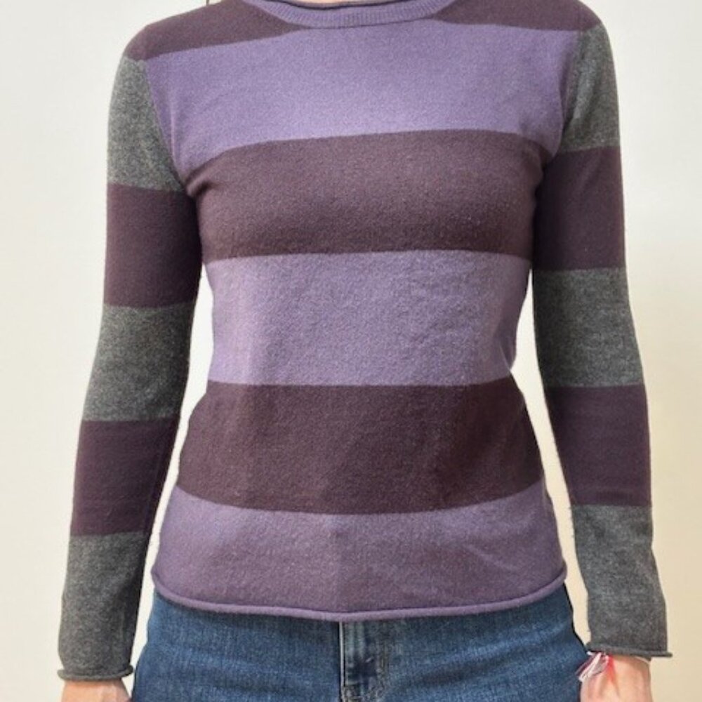 Black Goat Cashmere crewneck sweater, purple and grey, size M - Picture 2 of 7